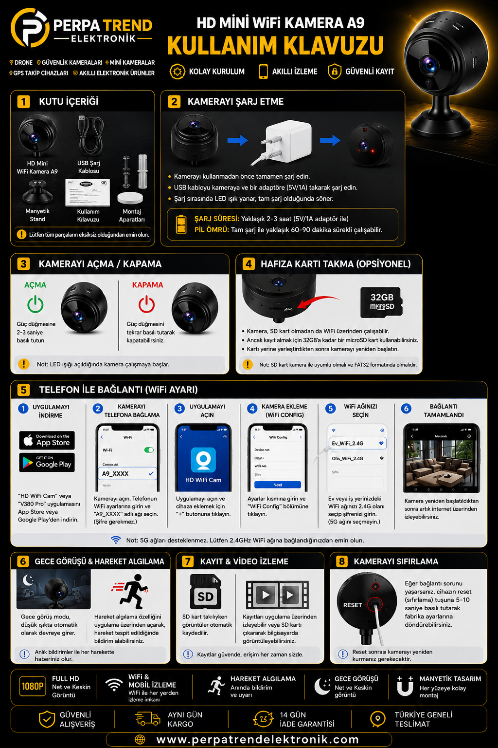 HD WİFİ Mobil Uyumlu Mini Kamera 🎥